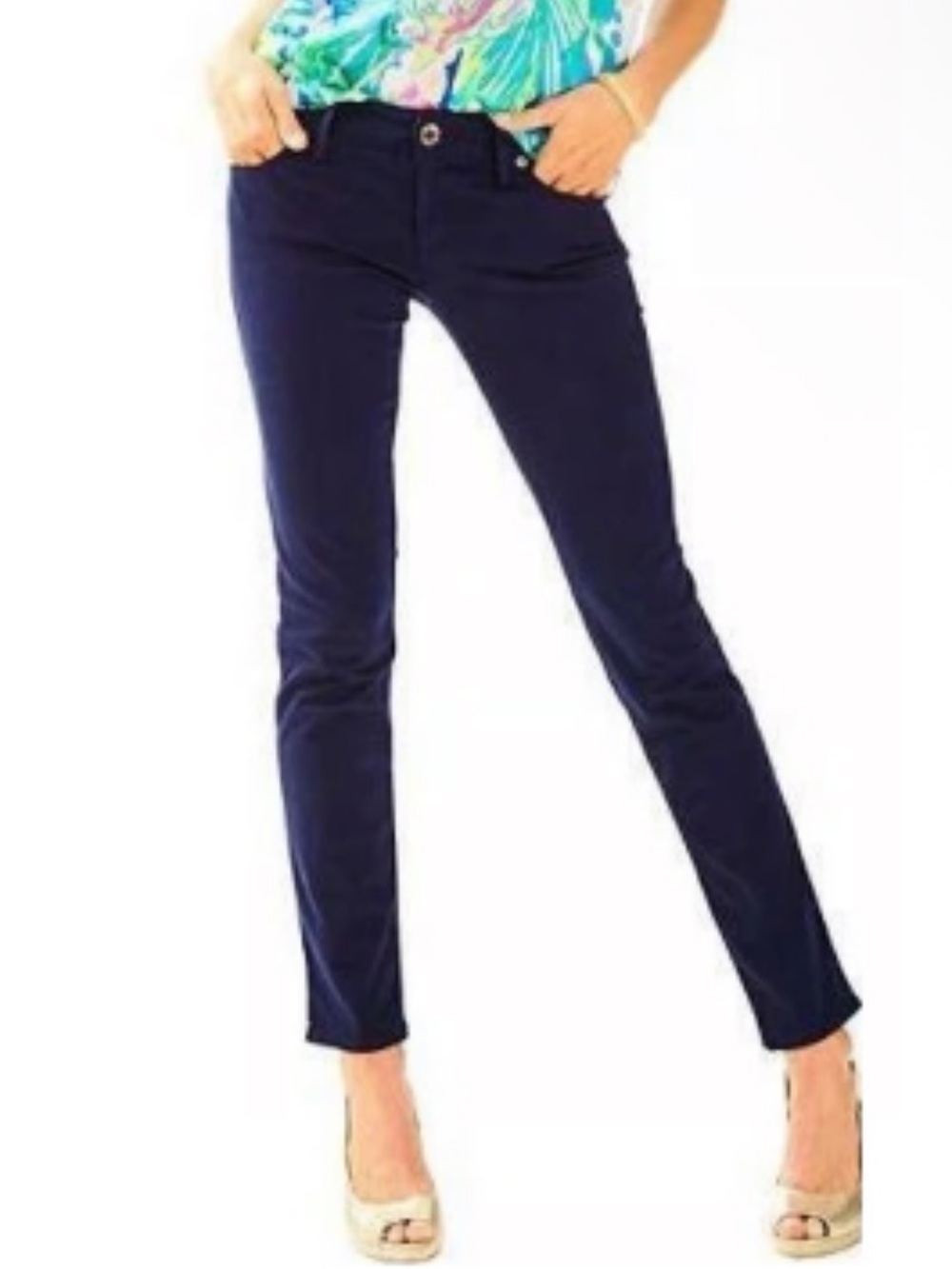 Lilly Pulitzer Dark Navy Stretch Worth Skinny Jeans Size 4 Low Rise Button Fly